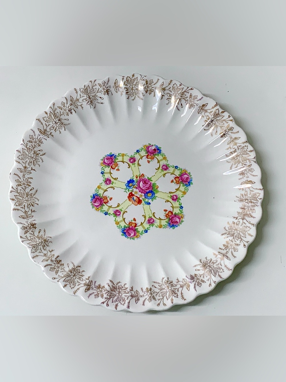 Vintage Discontinued Franklinware IVORY 22k Gold Scalloped Floral Salad Plate